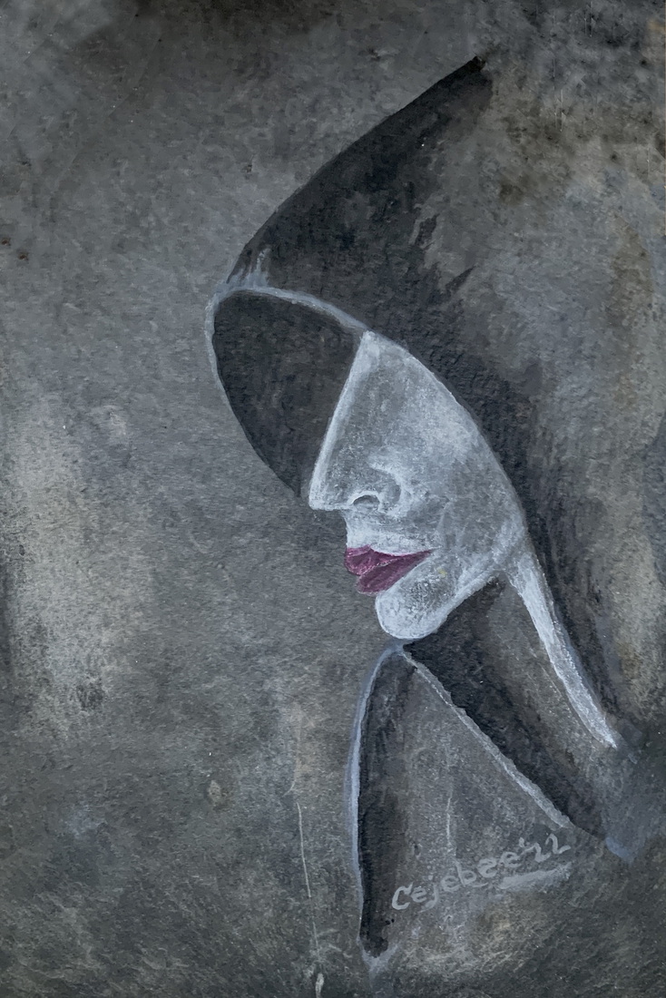 Spookachtige vrouw op oude lei