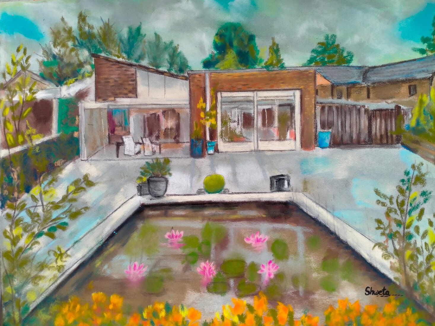 House with small pond