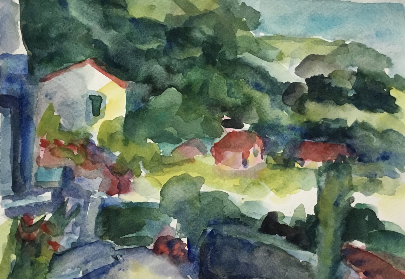 Aquarel Frankrijk Les Olieres Et Rieux