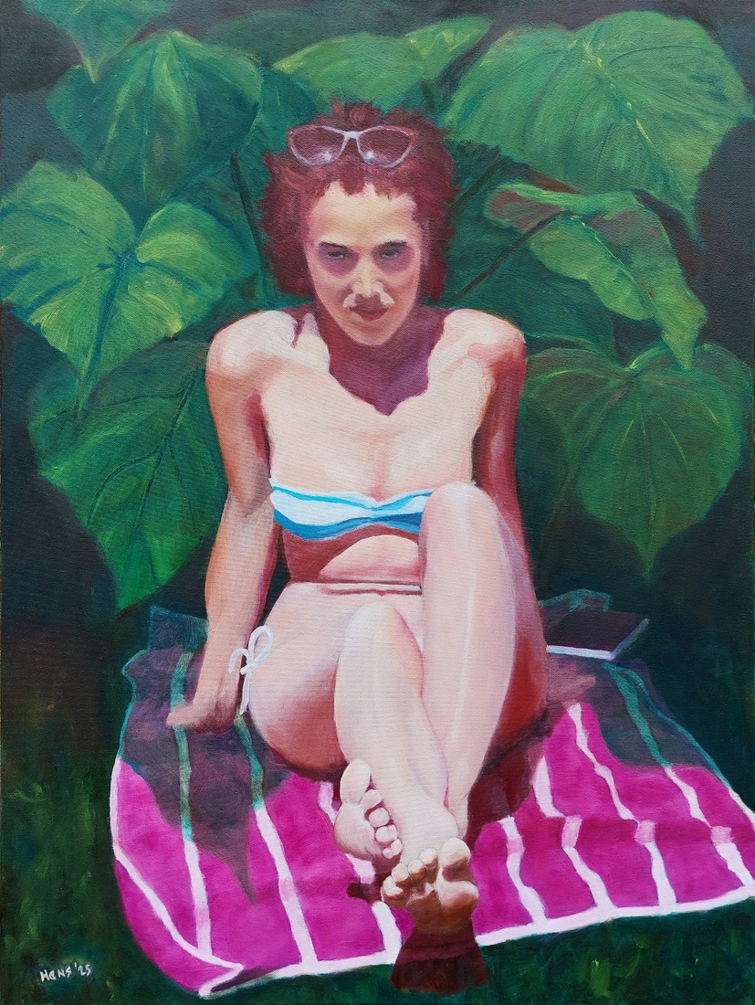 vrouw op rode handdoek