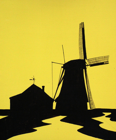 Molen de Koker in silhouet