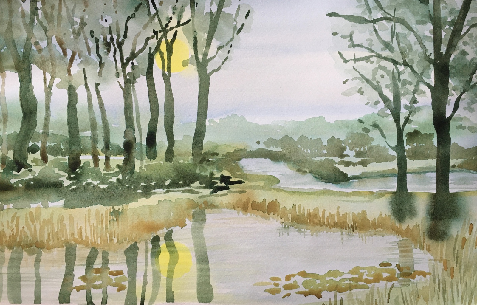 ondergaande zon boven de Maas