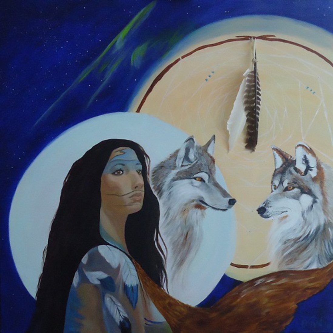 Woman with wolves