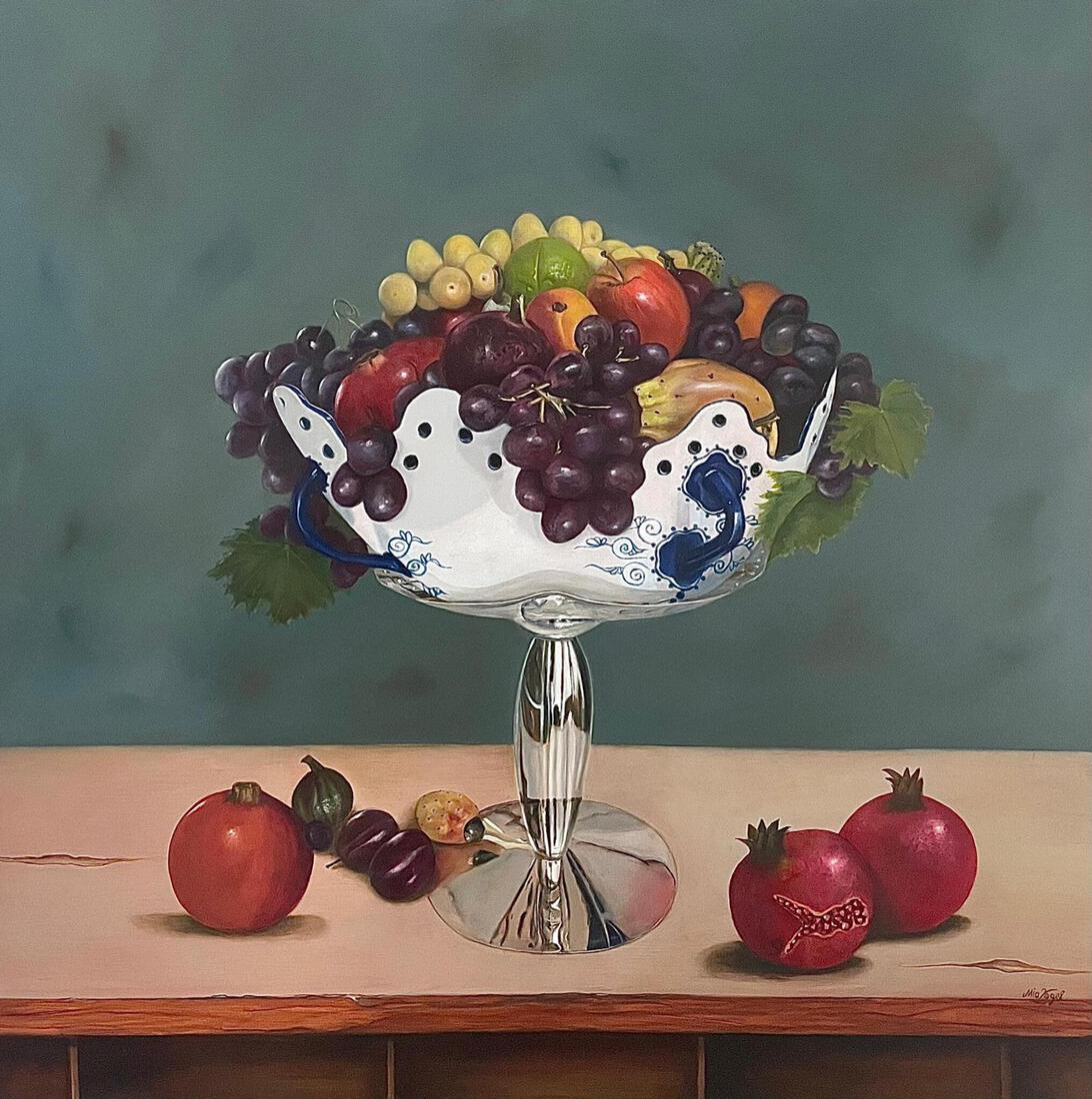 Zilveren schaal met fruit 