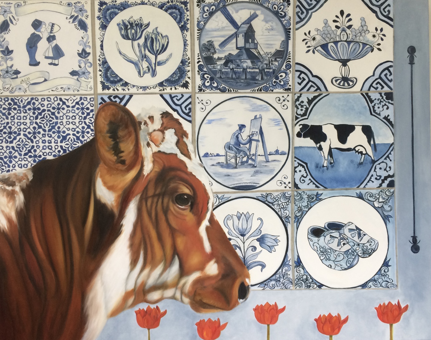 Bonte koe & delfsblauwetegels