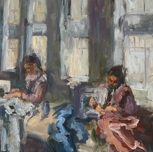 In deze werken staat de mens soms centraal, een houding een blik en soms onderdeel van een landschap, een figuur aan zee, een wandelaar in de verte, een bootje op het water, aan het werk in het atelier. Ik schilder wat me raakt: verstilling, beweging, licht, of juist het onuitgesprokene tussen mens en omgeving. Sommige werken ontstaan op locatie, andere in het atelier.
 