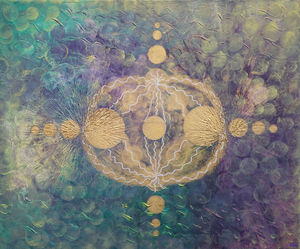 De geometrie van verschillende graancirkels spreekt me enorm aan. Ik geef daar mijn eigen draai aan op het doek. De schilderijen in deze groep zijn of een weergave van een bestaande graancirkel of een door graancirkels geïnspireerde geometrische afbeelding.