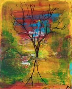 Abstracte schilderijen, aquarel en acrylverf 